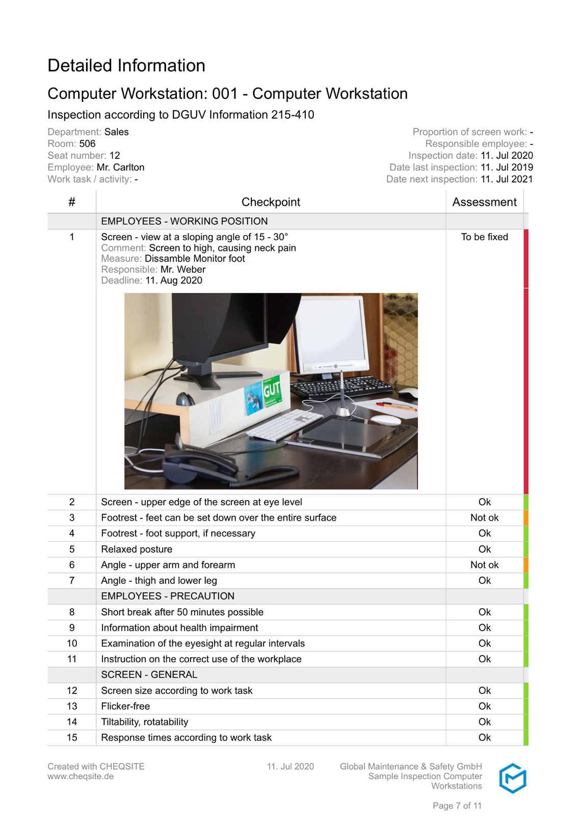 Checklist for the inspection of computer workstations CHEQSITE